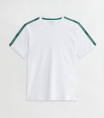 Men's Jack & Jones White Cotton Tape Short Sleeve T-Shirt New Look