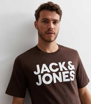 Jack & Jones Dark Brown Cotton Logo T-Shirt