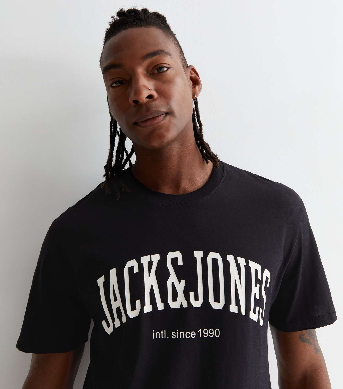 Jack & Jones Black Cotton Crew Neck Logo T-Shirt  Image 2