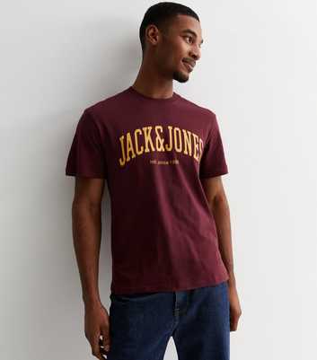 Jack & Jones Burgundy Cotton Crew Neck Logo T-Shirt