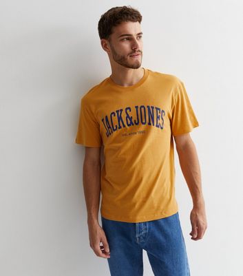 Men's Jack & Jones Yellow Cotton Crew Neck Logo T-Shirt New Look