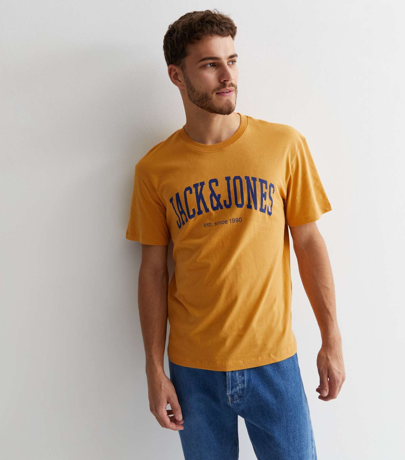 Jack & Jones Yellow Cotton Crew Neck Logo T-Shirt  Image 3
