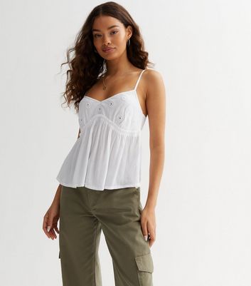 Petite White Embroidered Cami New Look