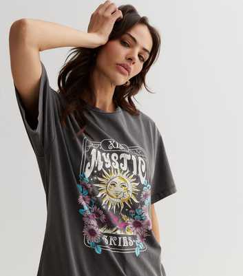 Dark Grey Sunshine Floral Mystic Skies Acid Wash Logo T-Shirt