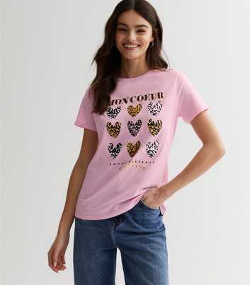 Pink Heart Animal Print Mon Coeur Logo T-Shirt