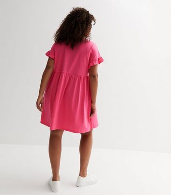 Curves Pink Jersey Frill Sleeve Mini Smock Dress New Look