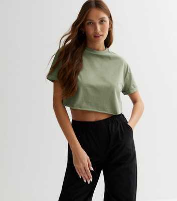 Khaki Jersey Crop Boxy T-Shirt
