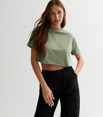 Khaki Jersey Crop Boxy T-Shirt