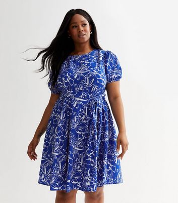 Curves Blue Tropical Print Mini Dress New Look