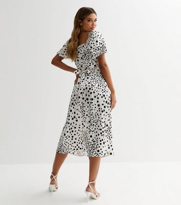 Mixed spot midi outlet dress