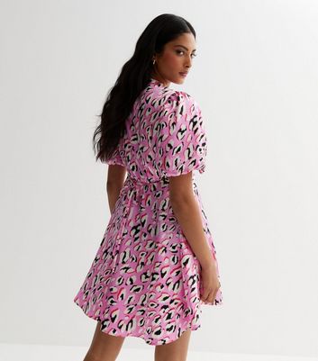 Pink Leopard Print Satin Twist Front Mini Dress New Look