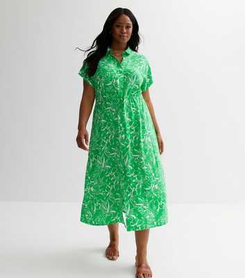Curves Green Tropical Midi Shirt Dress