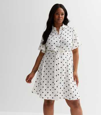 Curves White Spot Short Sleeve Mini Shirt Dress
