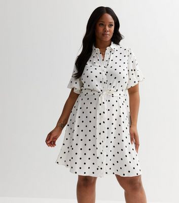 Black and white 2025 polka dot shirt dress