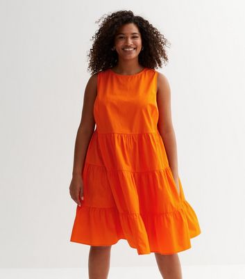 Curves Bright Orange Tiered Midi Dress New Look