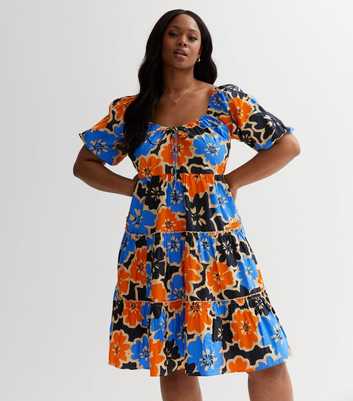 Curves Orange Floral Smock Midi Dress