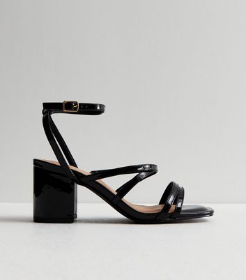 Black patent shop sandals mid heel