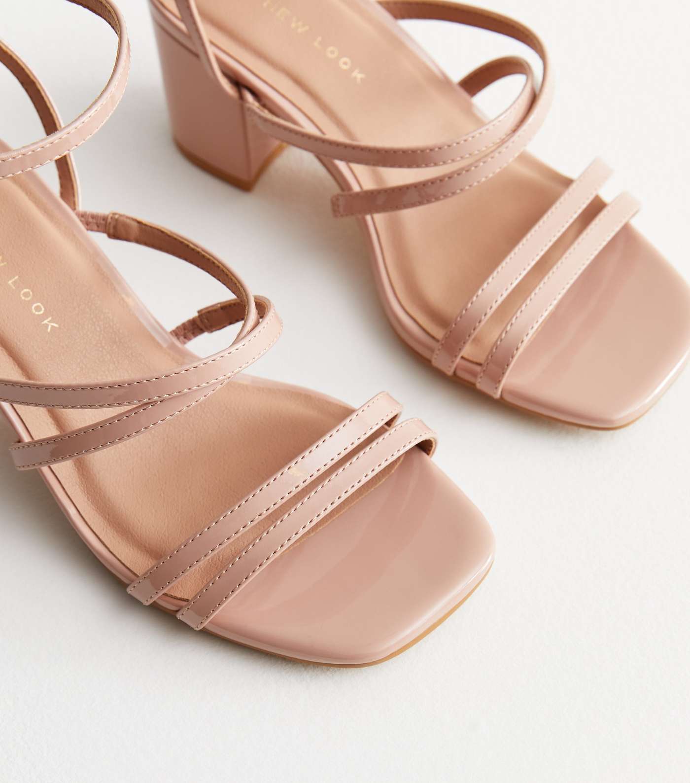 Extra Wide Fit Pale Pink Patent Strappy Mid Block Heel Sandals Image 4
