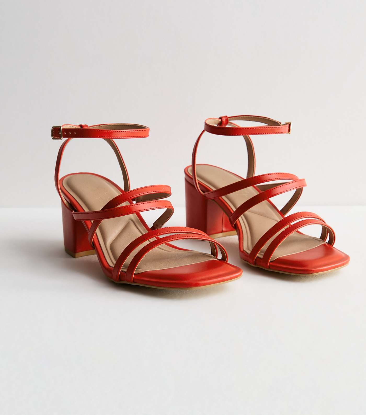 Extra Wide Fit Red Strappy Mid Block Heel Sandals Image 5