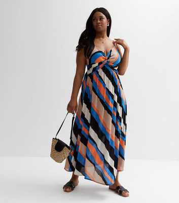 Curves Black Stripe Twist Front Maxi Dress