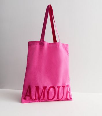 Bright Pink Amour Logo Canvas Tote Bag New Look