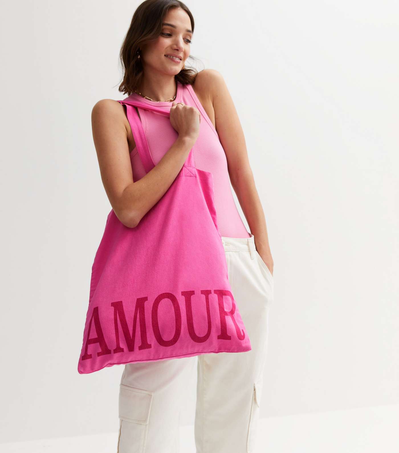 Bright Pink Amour Logo Canvas Tote Bag Image 2