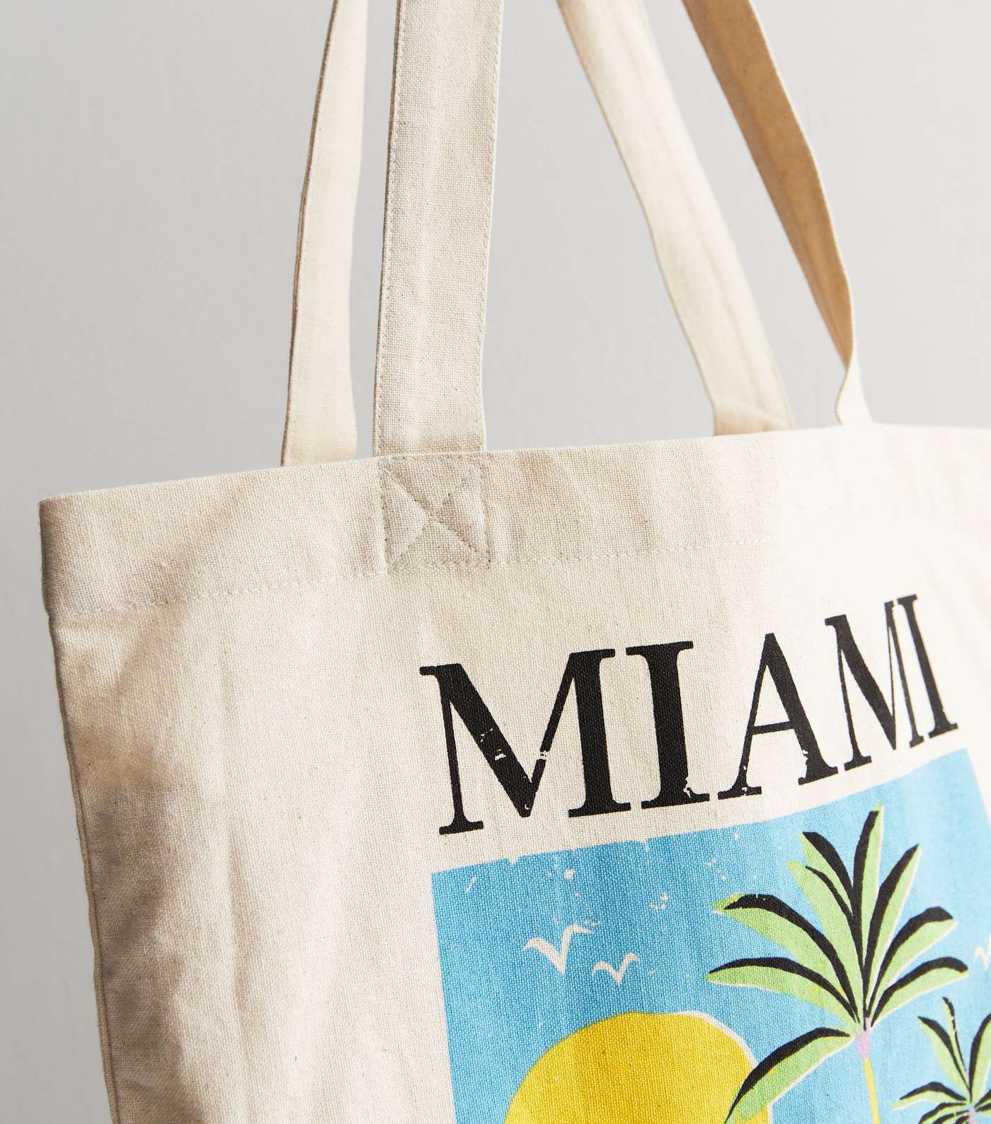 Cream Miami Logo Canvas Tote Bag Image 3