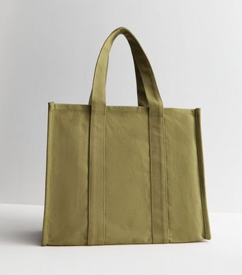 Khaki Sports Club Logo Canvas Large Tote Bag