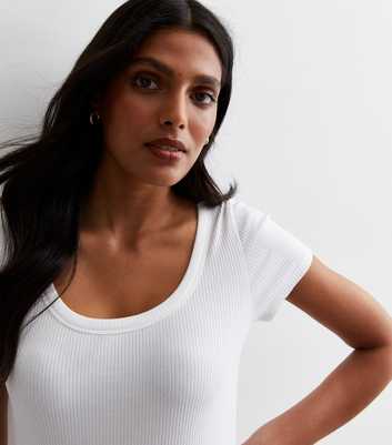 White Ribbed Jersey Scoop Neck Top