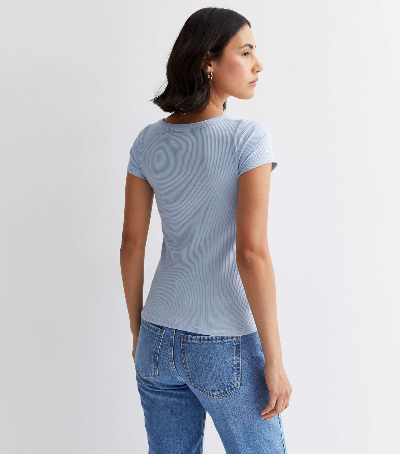Pale Blue Ribbed Jersey Scoop Neck Top Image 4