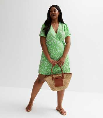 Curves Green Animal Print Mini Wrap Dress