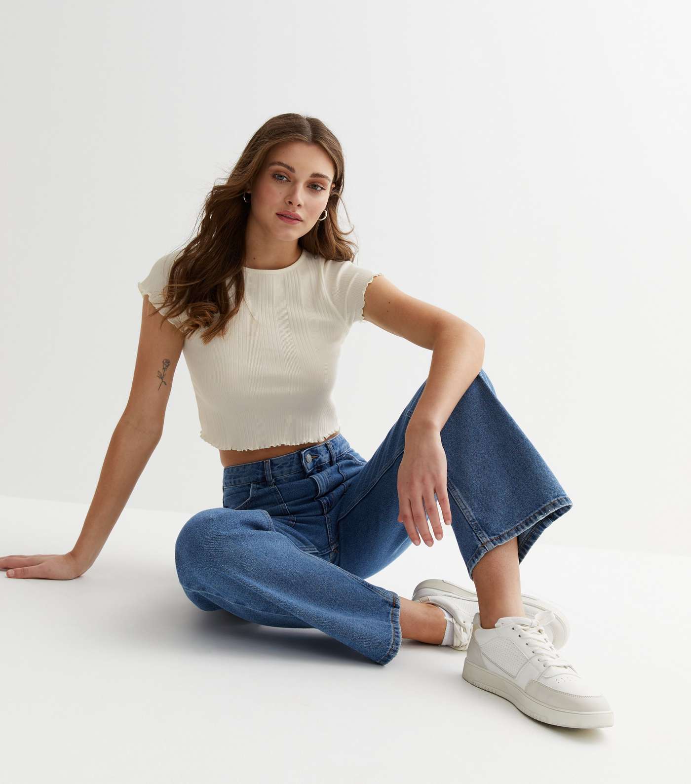 Stone Ribbed Jersey Frill Trim Crop Top Image 3