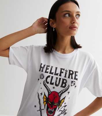 White Hellfire Club Crew Neck Logo Oversized T-Shirt