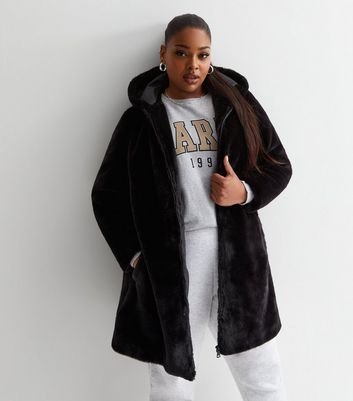 New look black faux fur coat on sale