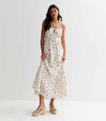 White Floral Strappy Maxi Dress
