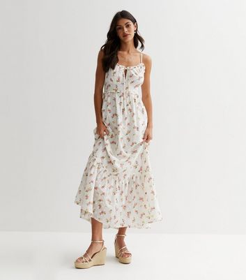 White Floral Strappy Maxi Dress New Look