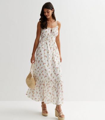 White floral hot sale spaghetti strap dress