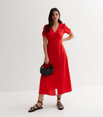 Red Spot Tie Front Midi Dress | New Look