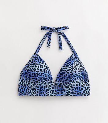 Curves Blue Geometric Triangle Bikini Top New Look