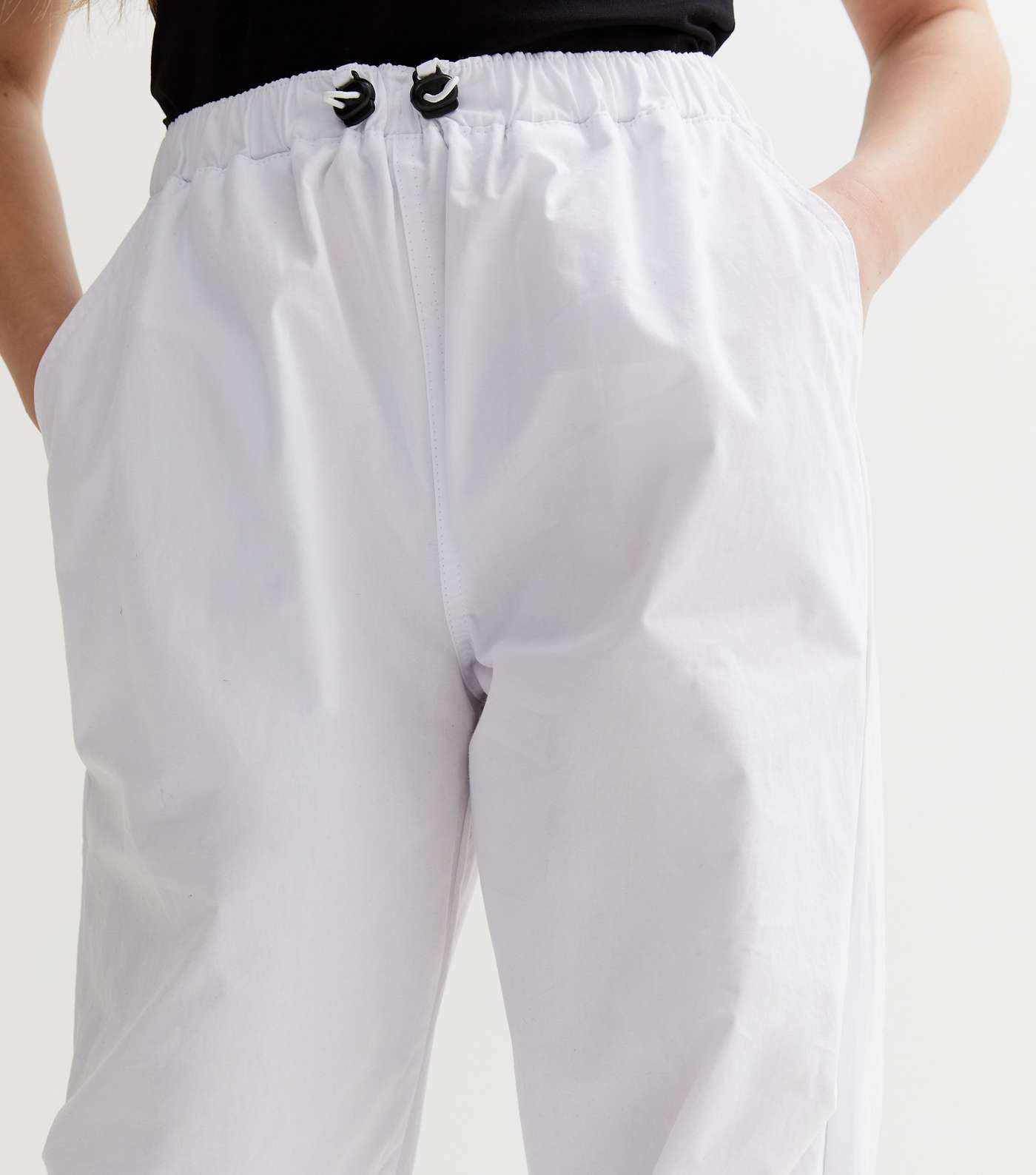 Girls White Cotton Parachute Cargo Cuffed Trousers Image 3