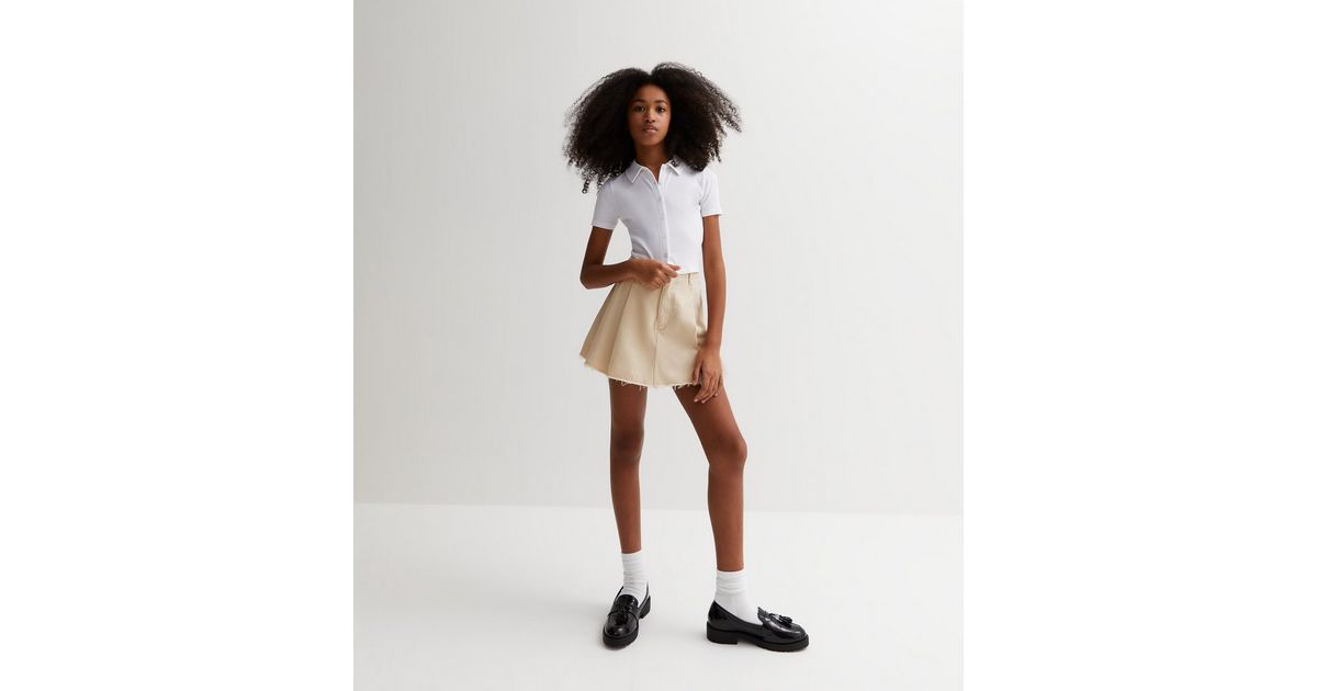 CREAM FLORAL DENIM SKORT