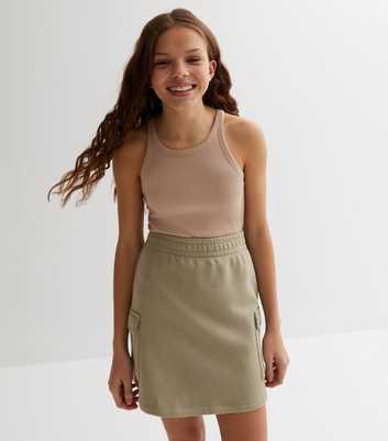 Girls Khaki Jersey Cargo Skirt