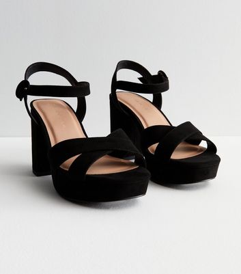 Black heeled sandals wide fit sale