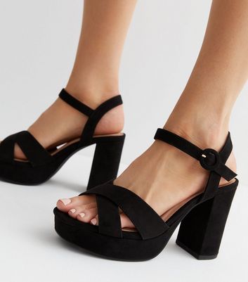 Extra Wide Fit Black Chunky Block Heel Sandals New Look