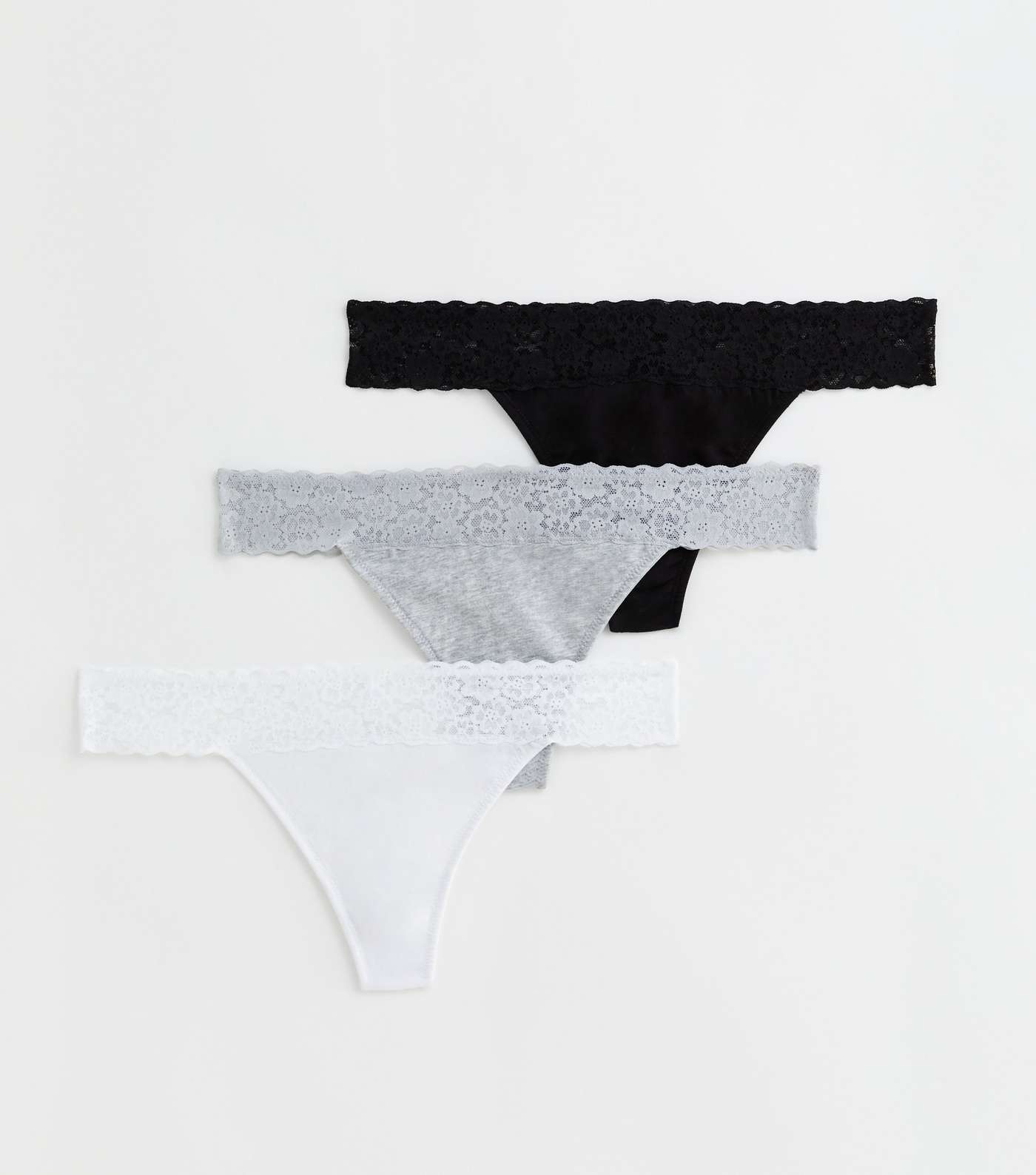 3 Pack Black Grey and White Lace Thongs Image 5