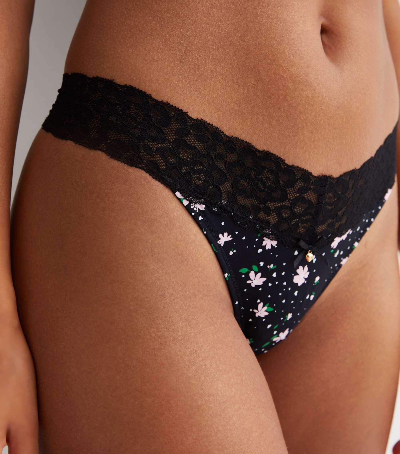 2 Pack Black Floral and Lace Thongs Image 3