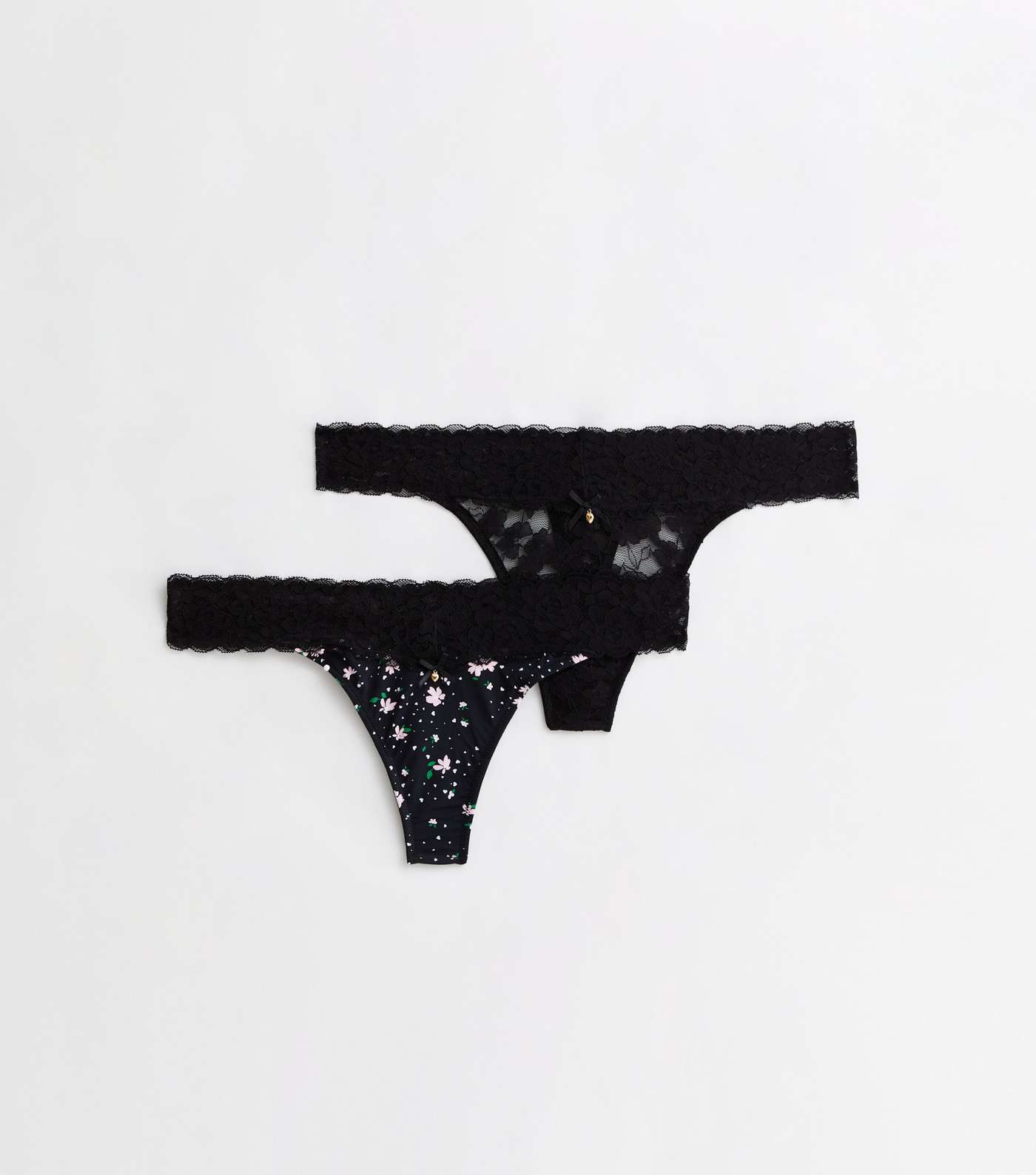 2 Pack Black Floral and Lace Thongs Image 5