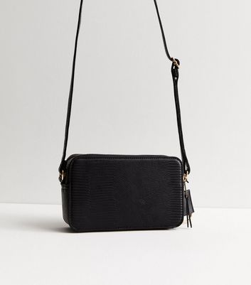 Black Faux Croc Cross Body Bag New Look