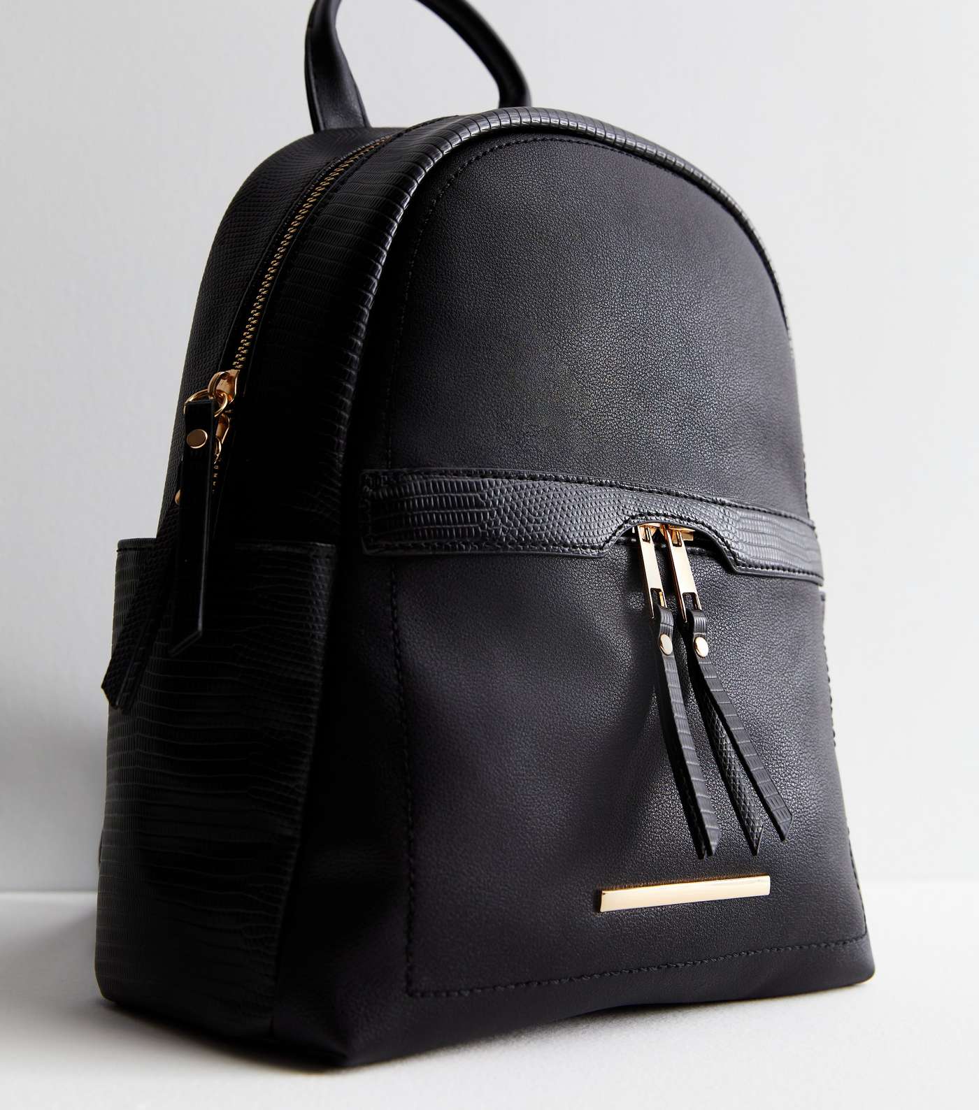 Black Leather-Look Backpack Image 3