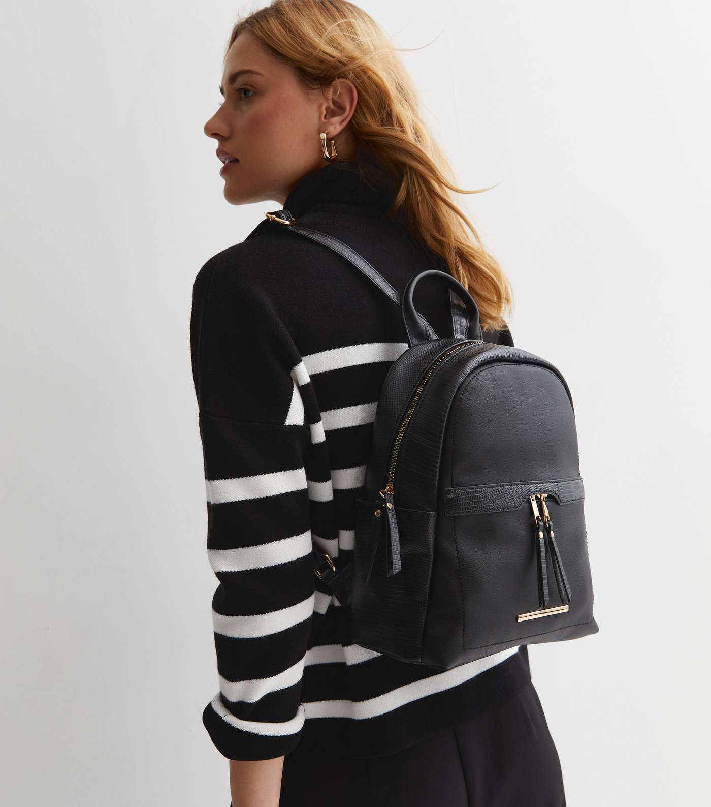Black Leather-Look Backpack Image 5